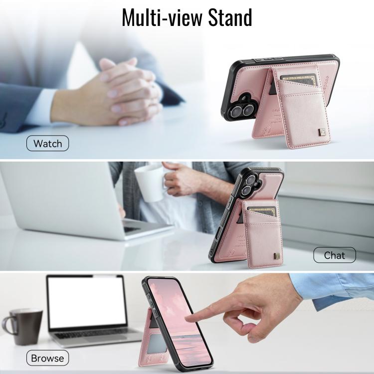 For iPhone 16 Plus AutSpace A12 MagSafe Magnetic RFID Card Bag Phone Case(Rose Gold) by AutSpace