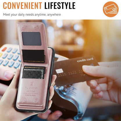 For iPhone 16 Plus AutSpace A12 MagSafe Magnetic RFID Card Bag Phone Case(Rose Gold) by AutSpace