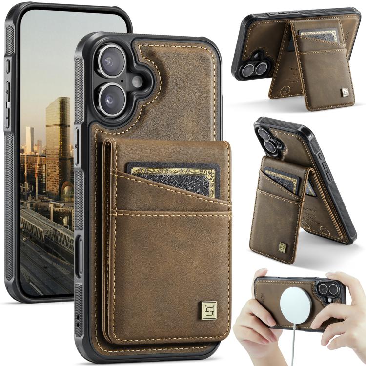 For iPhone 16 Plus AutSpace A12 MagSafe Magnetic RFID Card Bag Phone Case(Coffee) by AutSpace