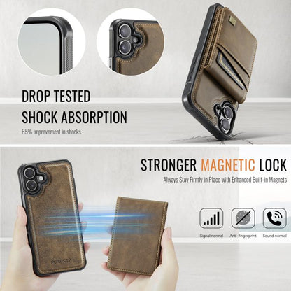 For iPhone 16 Plus AutSpace A12 MagSafe Magnetic RFID Card Bag Phone Case(Coffee) by AutSpace