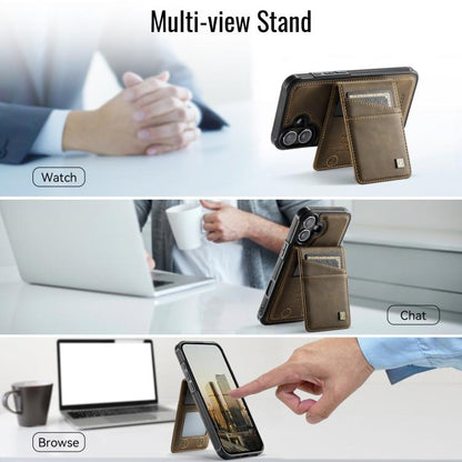 For iPhone 16 Plus AutSpace A12 MagSafe Magnetic RFID Card Bag Phone Case(Coffee) by AutSpace