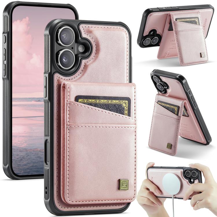 For iPhone 16 AutSpace A12 MagSafe Magnetic RFID Card Bag Phone Case(Rose Gold) by AutSpace