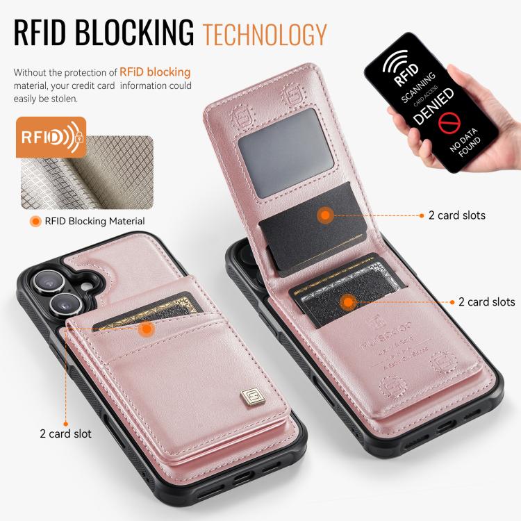 For iPhone 16 AutSpace A12 MagSafe Magnetic RFID Card Bag Phone Case(Rose Gold) by AutSpace