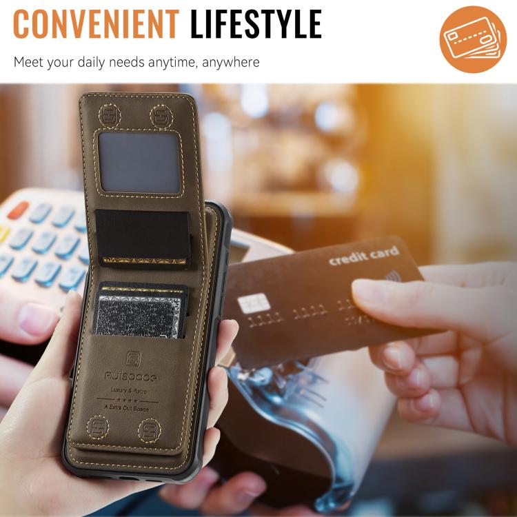 For iPhone 16 AutSpace A12 MagSafe Magnetic RFID Card Bag Phone Case(Coffee) by AutSpace