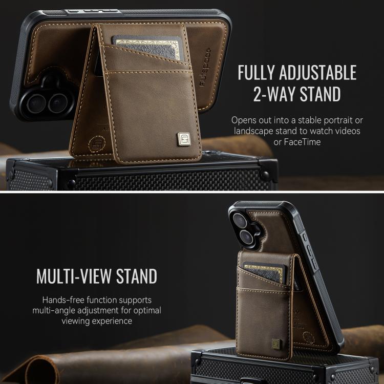 For iPhone 16 AutSpace A12 MagSafe Magnetic RFID Card Bag Phone Case(Coffee) by AutSpace