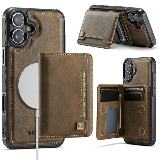 For iPhone 16 Plus AutSpace A13 MagSafe Magnetic RFID Flip Card Bag Phone Case(Coffee) by AutSpace