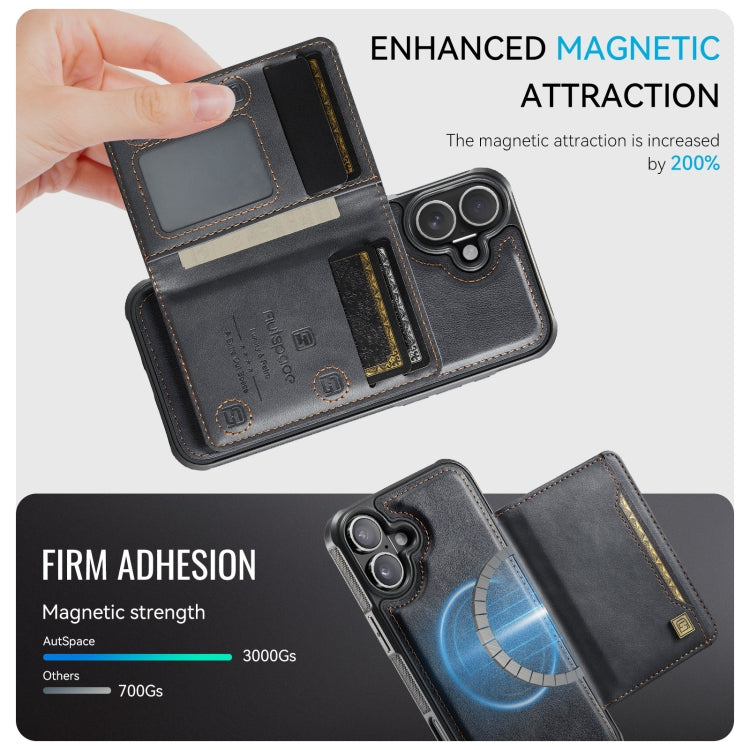 For iPhone 16 Plus AutSpace A13 MagSafe Magnetic RFID Flip Card Bag Phone Case(Black) by AutSpace