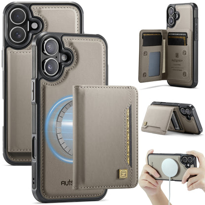 For iPhone 16 Plus AutSpace A13 MagSafe Magnetic RFID Flip Card Bag Phone Case(Grey) by AutSpace