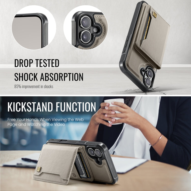 For iPhone 16 Plus AutSpace A13 MagSafe Magnetic RFID Flip Card Bag Phone Case(Grey) by AutSpace