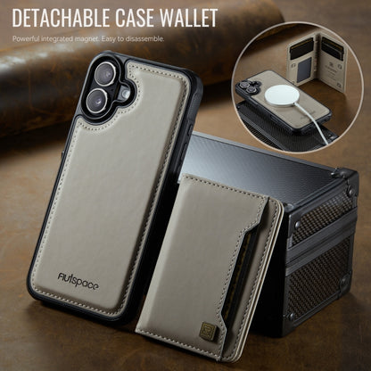 For iPhone 16 Plus AutSpace A13 MagSafe Magnetic RFID Flip Card Bag Phone Case(Grey) by AutSpace