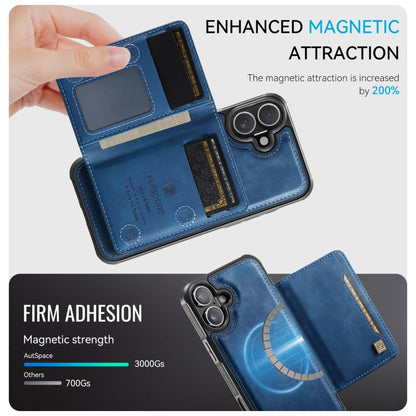 For iPhone 16 AutSpace A13 MagSafe Magnetic RFID Flip Card Bag Phone Case(Blue) by AutSpace