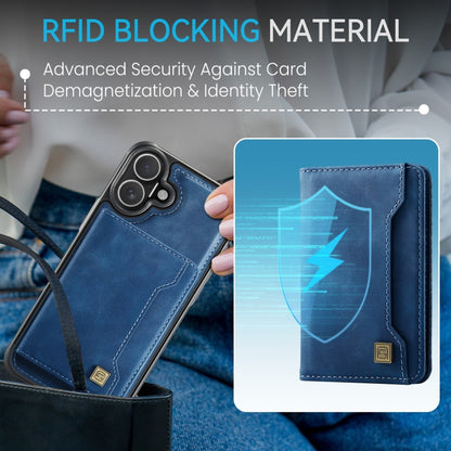 For iPhone 16 AutSpace A13 MagSafe Magnetic RFID Flip Card Bag Phone Case(Blue) by AutSpace