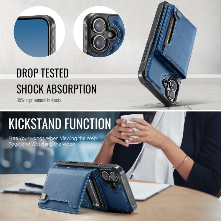 For iPhone 16 AutSpace A13 MagSafe Magnetic RFID Flip Card Bag Phone Case(Blue) by AutSpace