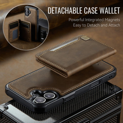 For iPhone 16 AutSpace A13 MagSafe Magnetic RFID Flip Card Bag Phone Case(Coffee) by AutSpace