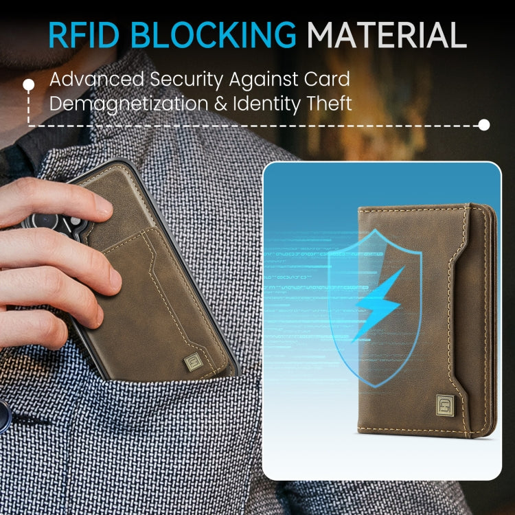 For iPhone 16 AutSpace A13 MagSafe Magnetic RFID Flip Card Bag Phone Case(Coffee) by AutSpace