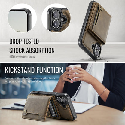 For iPhone 16 AutSpace A13 MagSafe Magnetic RFID Flip Card Bag Phone Case(Coffee) by AutSpace