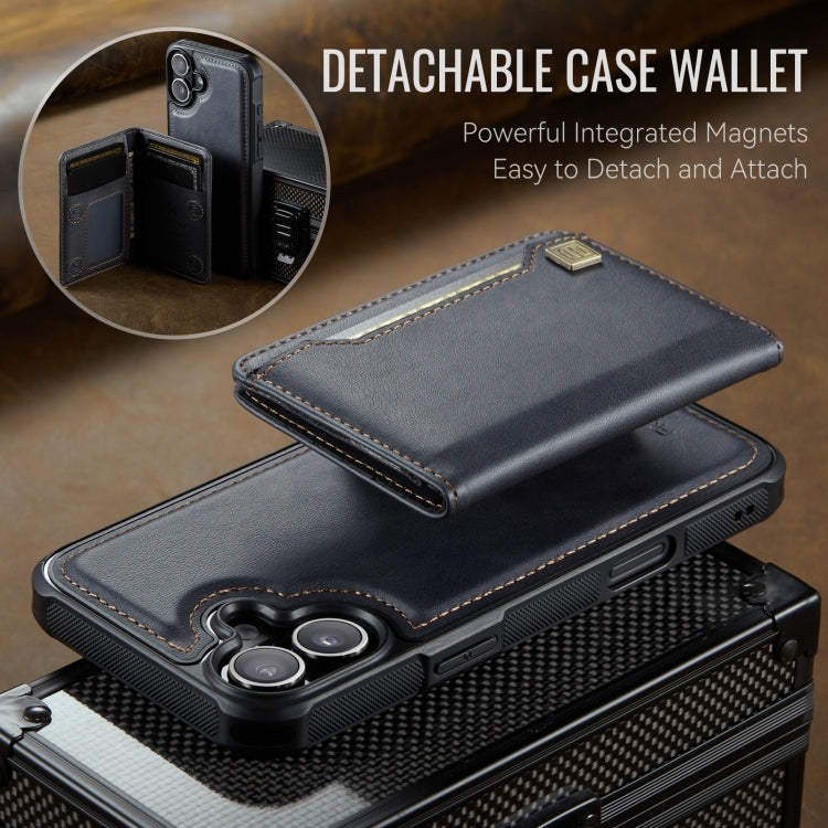 For iPhone 16 AutSpace A13 MagSafe Magnetic RFID Flip Card Bag Phone Case(Black) by AutSpace