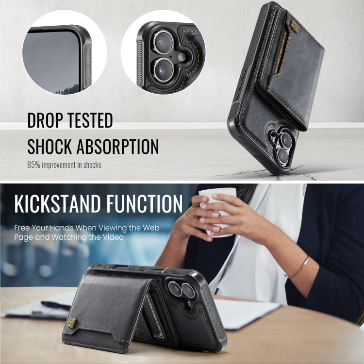 For iPhone 16 AutSpace A13 MagSafe Magnetic RFID Flip Card Bag Phone Case(Black) by AutSpace