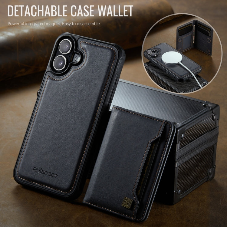 For iPhone 16 AutSpace A13 MagSafe Magnetic RFID Flip Card Bag Phone Case(Black) by AutSpace