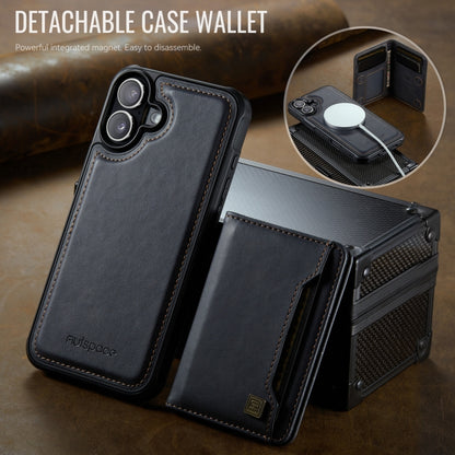 For iPhone 16 AutSpace A13 MagSafe Magnetic RFID Flip Card Bag Phone Case(Black) by AutSpace