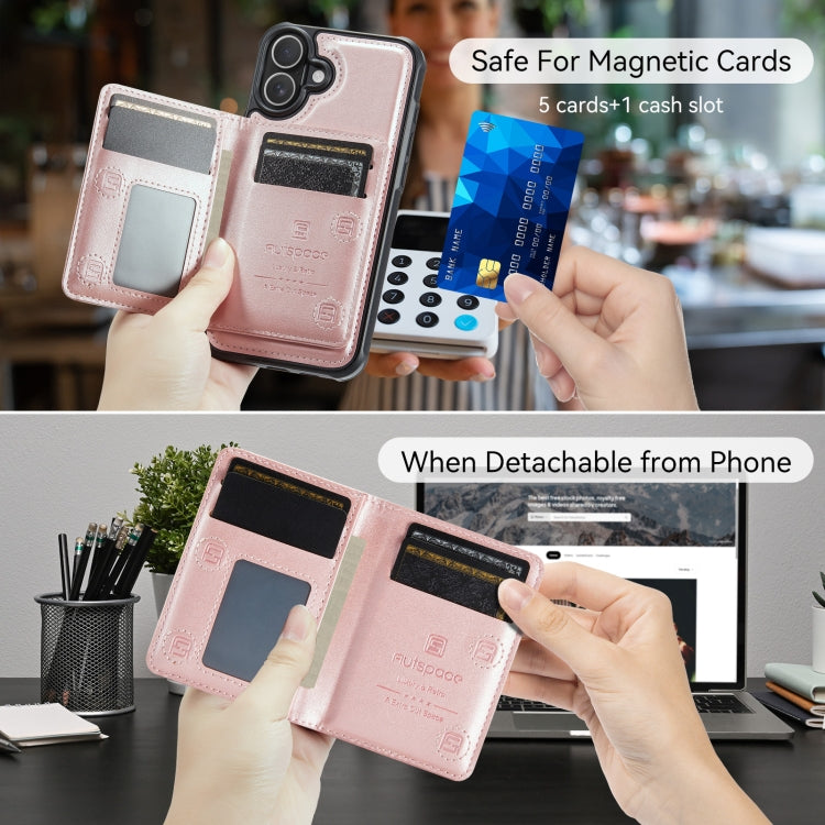For iPhone 16 AutSpace A13 MagSafe Magnetic RFID Flip Card Bag Phone Case(Rose Gold) by AutSpace