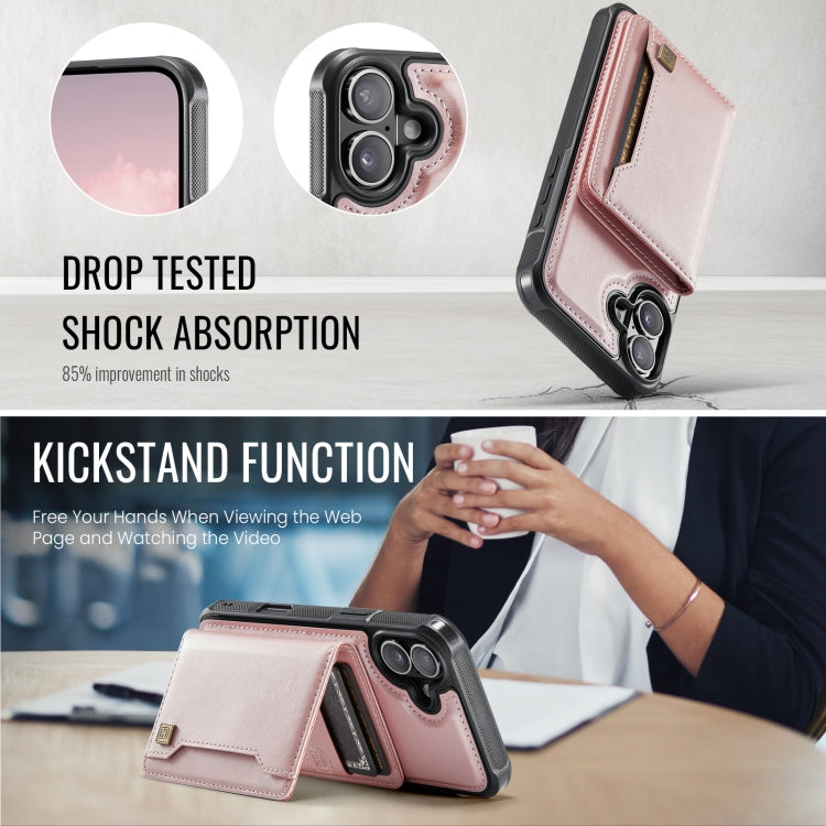 For iPhone 16 AutSpace A13 MagSafe Magnetic RFID Flip Card Bag Phone Case(Rose Gold) by AutSpace