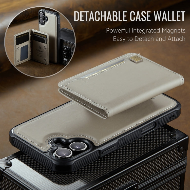 For iPhone 16 AutSpace A13 MagSafe Magnetic RFID Flip Card Bag Phone Case(Grey) by AutSpace