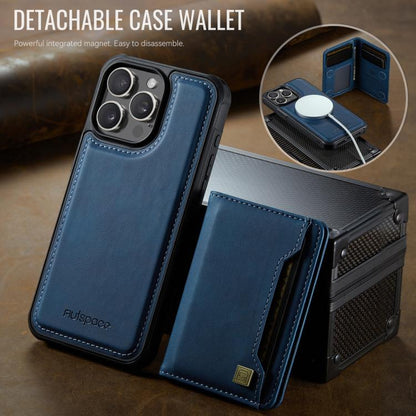 For iPhone 15 Pro Max AutSpace A13 MagSafe Magnetic RFID Flip Card Bag Phone Case(Blue) by AutSpace