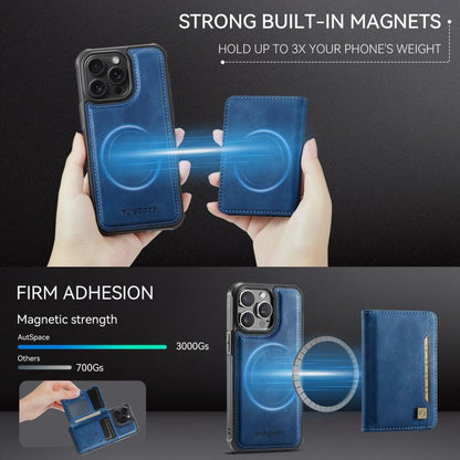 For iPhone 15 Pro Max AutSpace A13 MagSafe Magnetic RFID Flip Card Bag Phone Case(Blue) by AutSpace