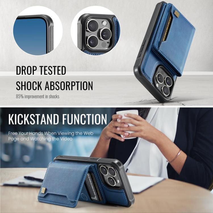 For iPhone 15 Pro Max AutSpace A13 MagSafe Magnetic RFID Flip Card Bag Phone Case(Blue) by AutSpace