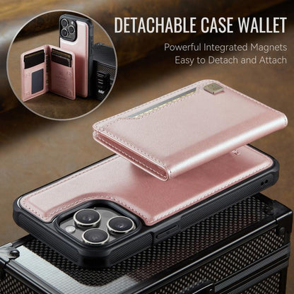 For iPhone 15 Pro AutSpace A13 MagSafe Magnetic RFID Flip Card Bag Phone Case(Rose Gold) by AutSpace