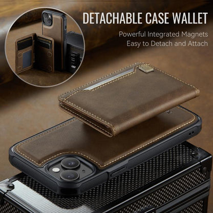 For iPhone 15 Plus AutSpace A13 MagSafe Magnetic RFID Flip Card Bag Phone Case(Coffee) by AutSpace