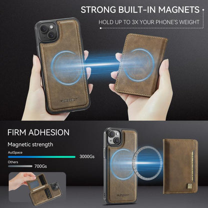 For iPhone 15 Plus AutSpace A13 MagSafe Magnetic RFID Flip Card Bag Phone Case(Coffee) by AutSpace