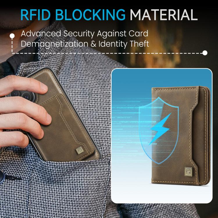 For iPhone 15 Plus AutSpace A13 MagSafe Magnetic RFID Flip Card Bag Phone Case(Coffee) by AutSpace