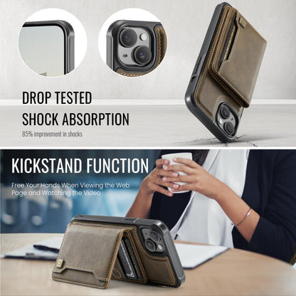 For iPhone 15 Plus AutSpace A13 MagSafe Magnetic RFID Flip Card Bag Phone Case(Coffee) by AutSpace