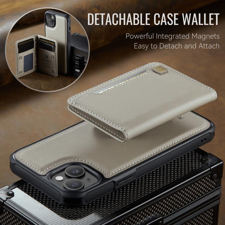 For iPhone 15 AutSpace A13 MagSafe Magnetic RFID Flip Card Bag Phone Case(Grey) by AutSpace