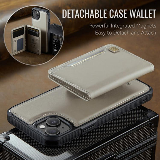 For iPhone 15 AutSpace A13 MagSafe Magnetic RFID Flip Card Bag Phone Case(Grey) by AutSpace