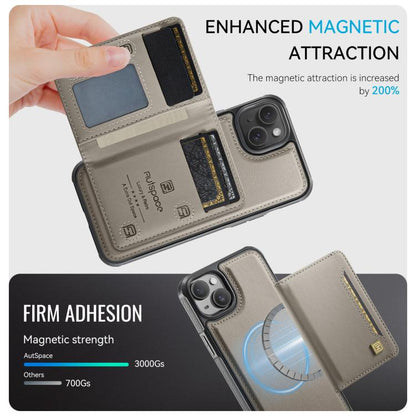 For iPhone 15 AutSpace A13 MagSafe Magnetic RFID Flip Card Bag Phone Case(Grey) by AutSpace