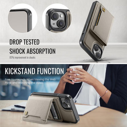 For iPhone 15 AutSpace A13 MagSafe Magnetic RFID Flip Card Bag Phone Case(Grey) by AutSpace