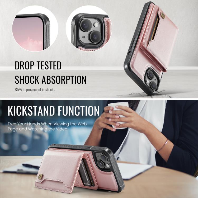 For iPhone 14 Plus AutSpace A13 MagSafe Magnetic RFID Flip Card Bag Phone Case(Rose Gold) by AutSpace