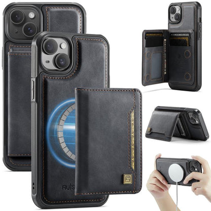 For iPhone 14 AutSpace A13 MagSafe Magnetic RFID Flip Card Bag Phone Case(Black) by AutSpace