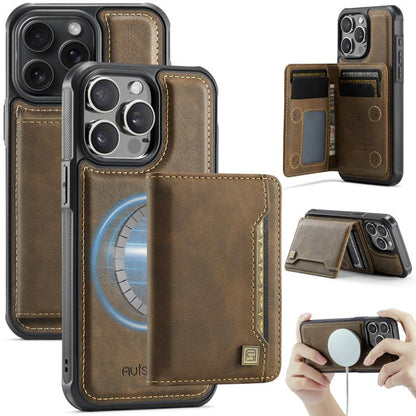 For iPhone 14 Pro AutSpace A13 MagSafe Magnetic RFID Flip Card Bag Phone Case(Coffee) by AutSpace