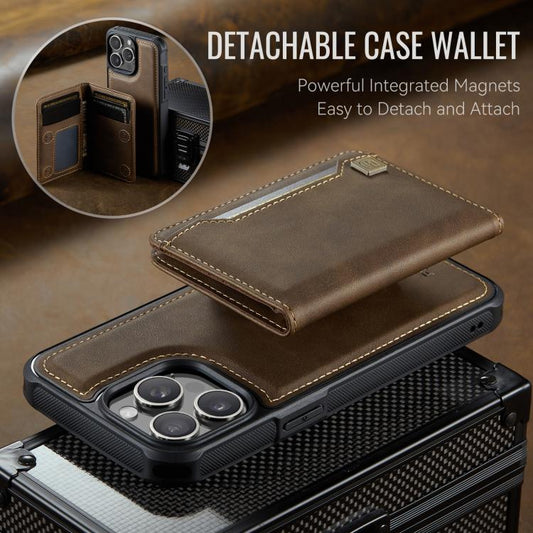 For iPhone 14 Pro AutSpace A13 MagSafe Magnetic RFID Flip Card Bag Phone Case(Coffee) by AutSpace