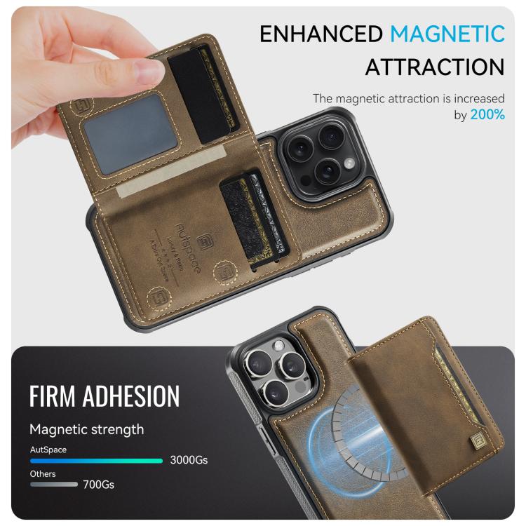 For iPhone 14 Pro AutSpace A13 MagSafe Magnetic RFID Flip Card Bag Phone Case(Coffee) by AutSpace