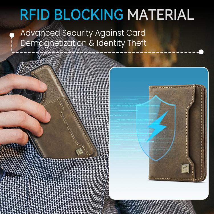 For iPhone 14 Pro AutSpace A13 MagSafe Magnetic RFID Flip Card Bag Phone Case(Coffee) by AutSpace