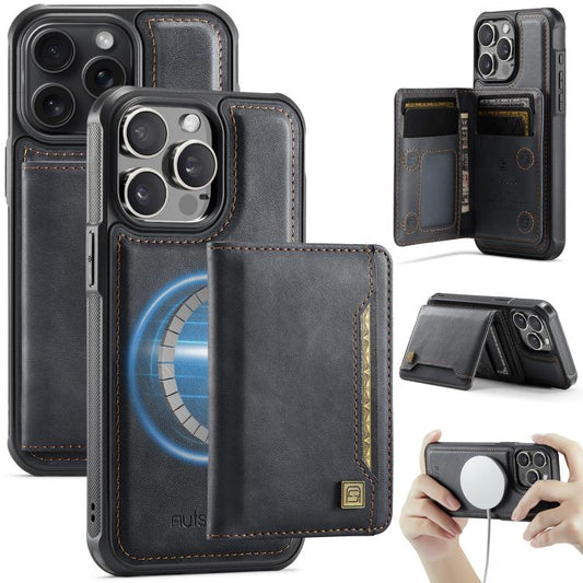 For iPhone 13 Pro Max AutSpace A13 MagSafe Magnetic RFID Flip Card Bag Phone Case(Black) by AutSpace