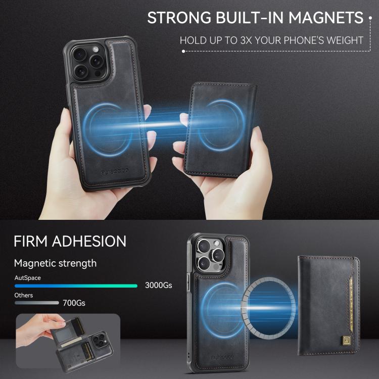 For iPhone 13 Pro Max AutSpace A13 MagSafe Magnetic RFID Flip Card Bag Phone Case(Black) by AutSpace