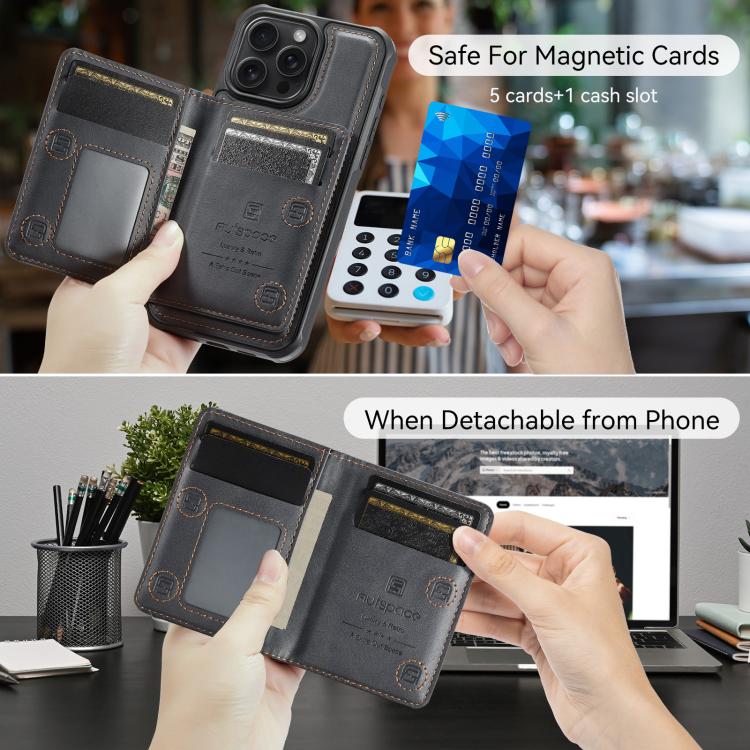 For iPhone 13 Pro Max AutSpace A13 MagSafe Magnetic RFID Flip Card Bag Phone Case(Black) by AutSpace