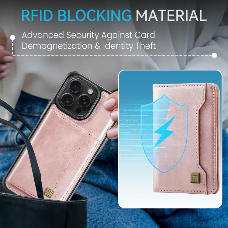 For iPhone 13 Pro AutSpace A13 MagSafe Magnetic RFID Flip Card Bag Phone Case(Rose Gold) by AutSpace