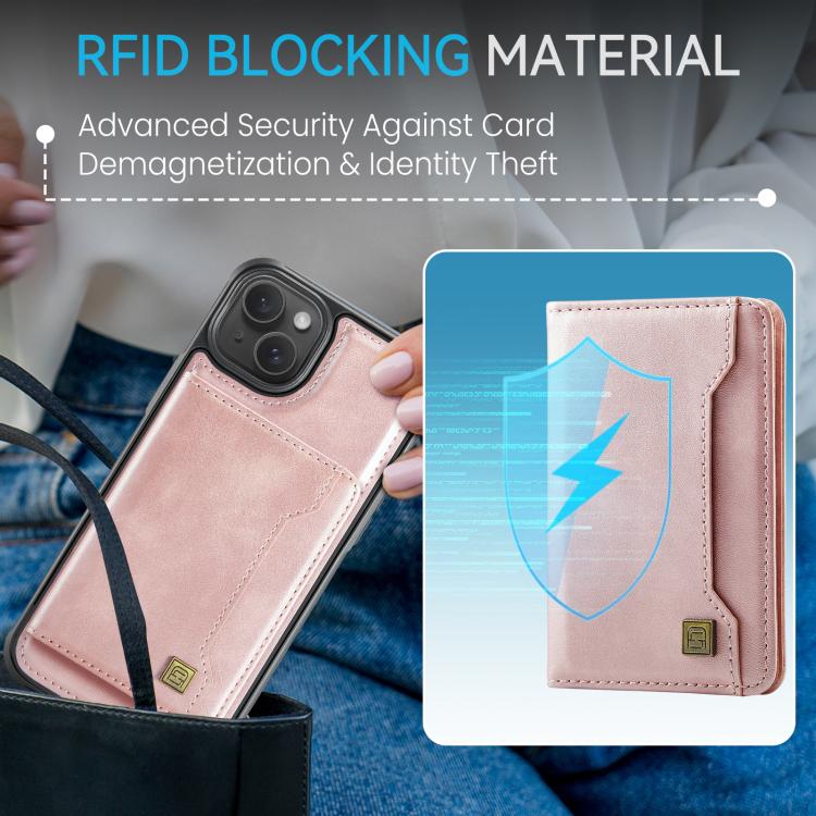 For iPhone 13 AutSpace A13 MagSafe Magnetic RFID Flip Card Bag Phone Case(Rose Gold) by AutSpace